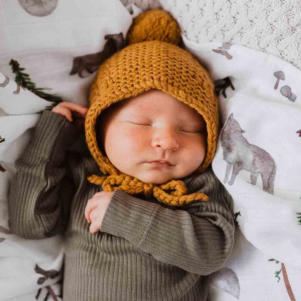 Bronze Merino Wool Bonnet & Booties Set