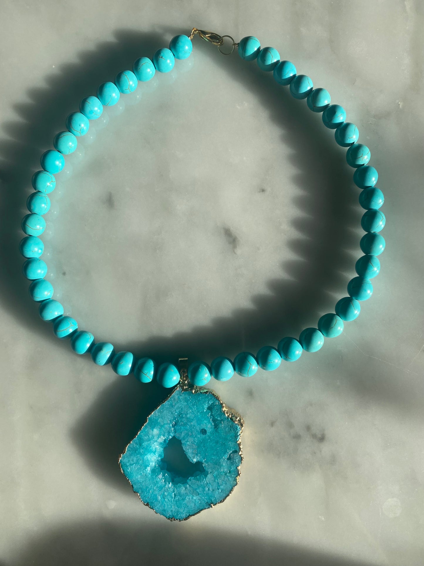 Blue Topaz Pendant with Turquoise Necklace