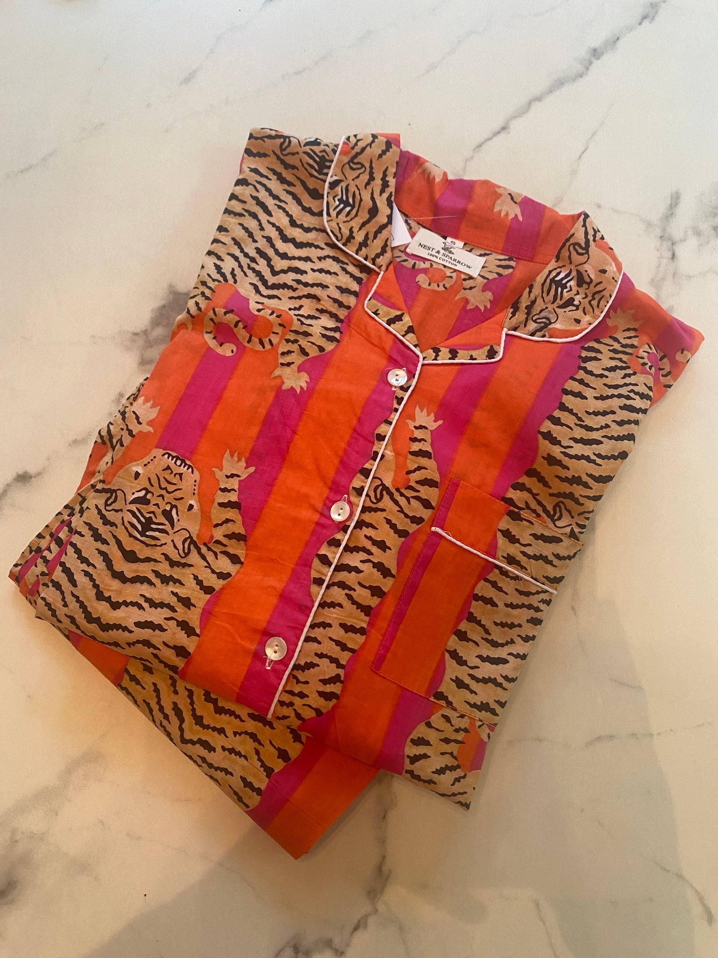 Cotton Pajamas Pink & Orange Striped Tiger