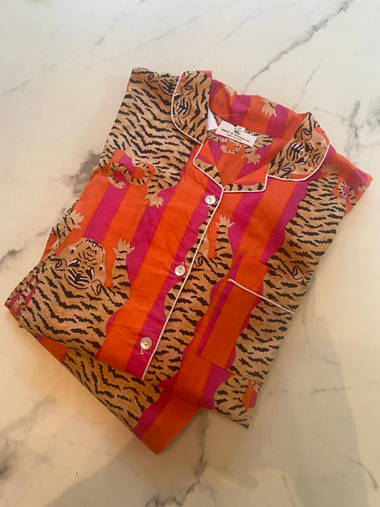 Cotton Pajamas Pink & Orange Striped Tiger