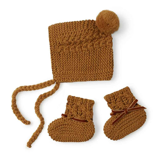 Bronze Merino Wool Bonnet & Booties Set