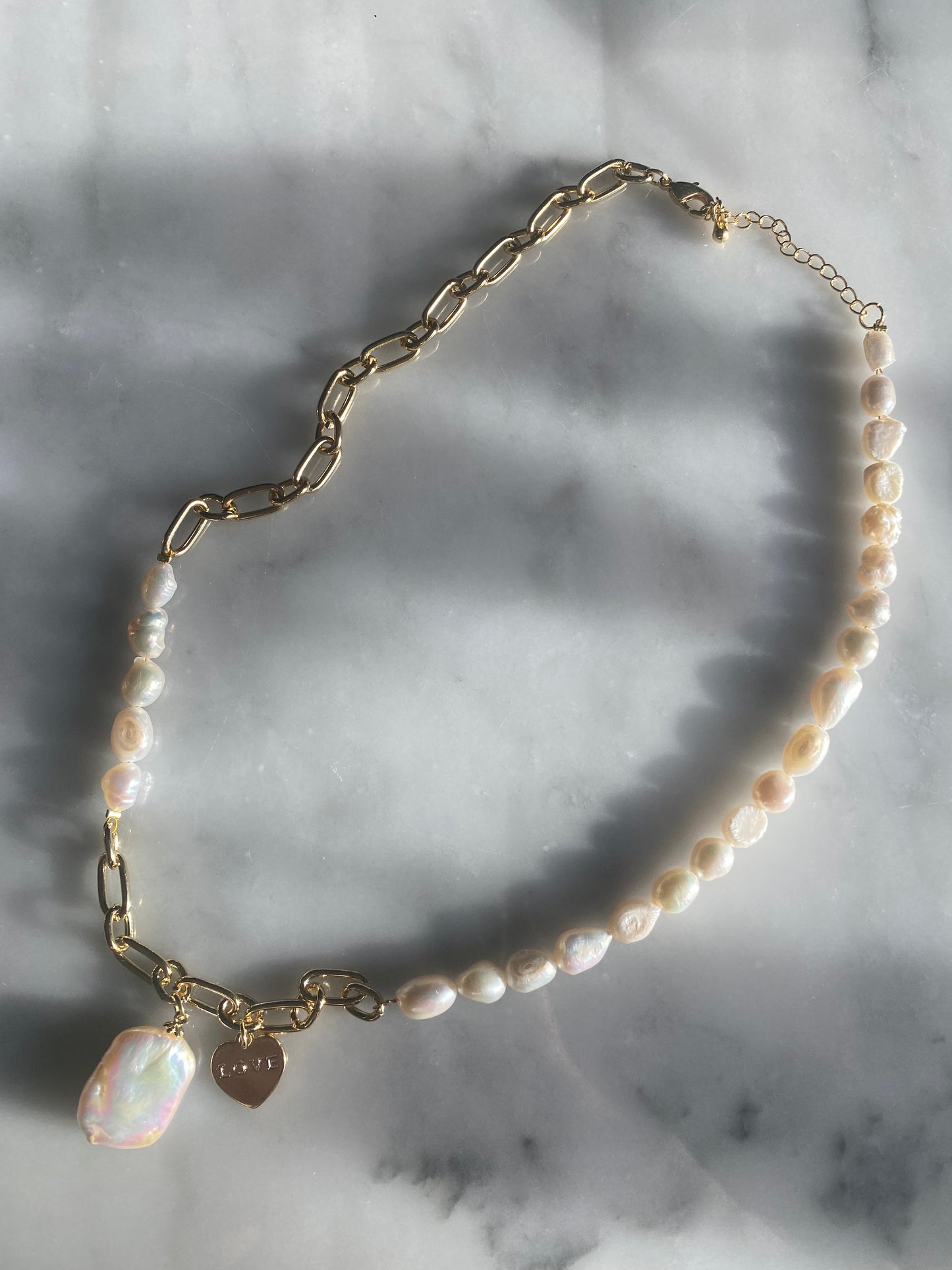 Heart and Pearl on Pearl Chain