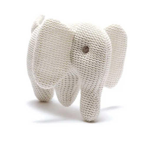 Knit Organic Cotton White Elephant Rattle
