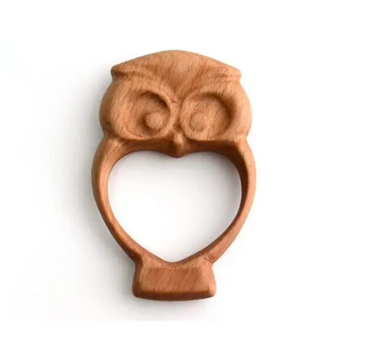 Organic Wooden Owl Rattle-Teether
