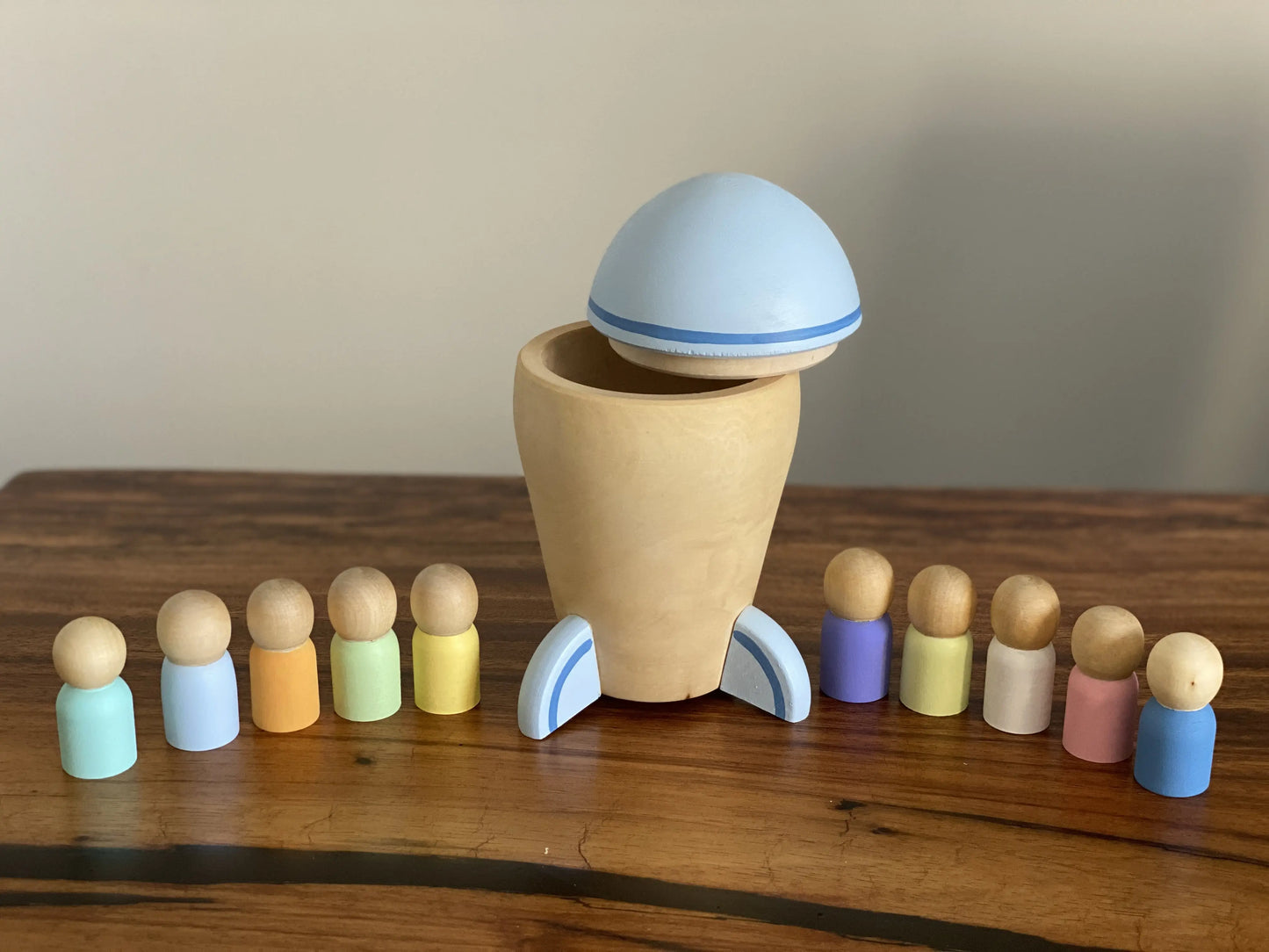 Rocket Ship with Pastel Peg Dolls